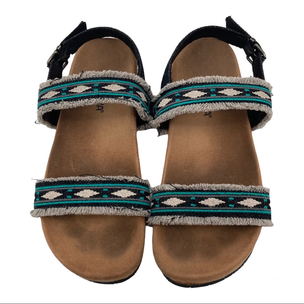 Minnetonka Turquoise Aztec Frayed Strap Sandals 7